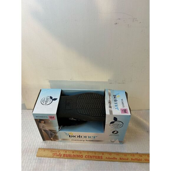 Isotoner eco comfort slippers 6.5-7 black new - Picture 1 of 5